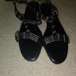 Women's Black & Gold Open Toed Sandals